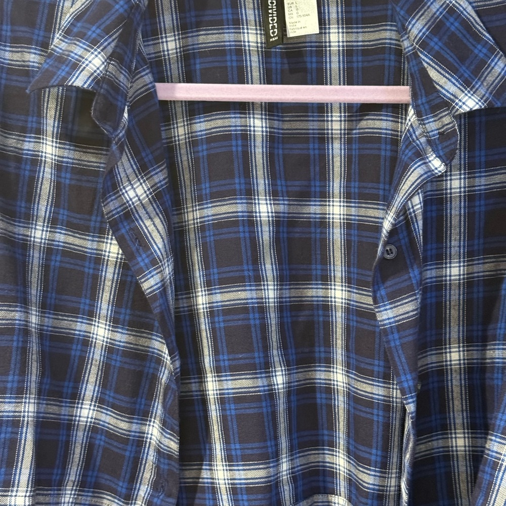 Vintage y2k H&M Divided Blue Plaid Cropped Shirt - Picture 4 of 5